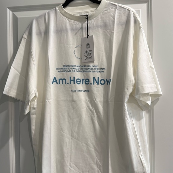 NWT Active After Coffee White Graphic T-Shirt sz m. Mindfulness - Picture 1 of 2